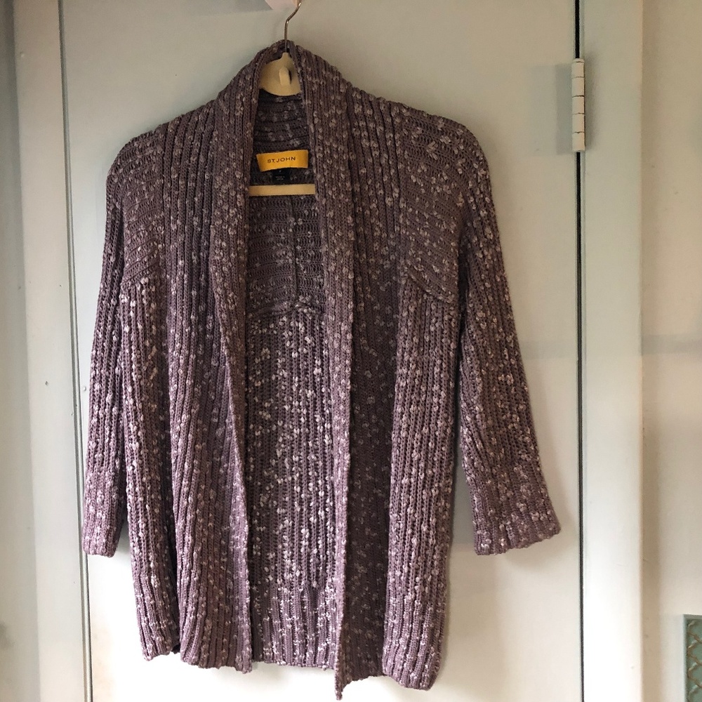 St John Chunky Ribbed 3/4 Sleeve Open Front Shawl